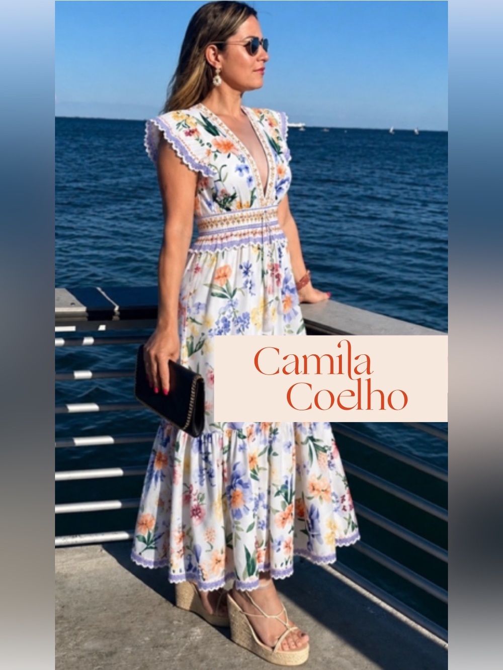 Camila Coelho Off White Greek Summer Garden Maxi Dress (like Farm Rio) Size S